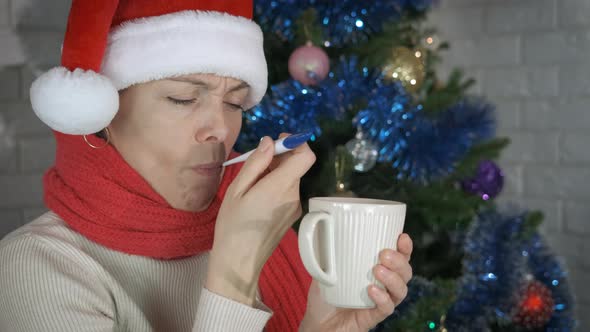 Quarantined Ill Female at Festive Christmas alt