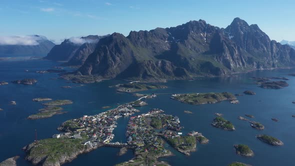 Norwegian Rocky Coastline and fishing village 