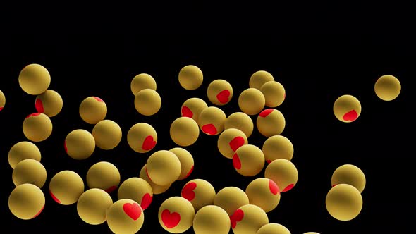 Love and romance hearts drawn on colored balls are falling Isolated by the Alpha channel alt