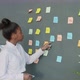 Female Office Worker Sticking Bright Sticky Notes on Wall in Workplace Busy with Project - VideoHive Item for Sale