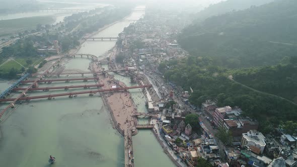 City of Haridwar state of Uttarakhand in India seen from the sky alt