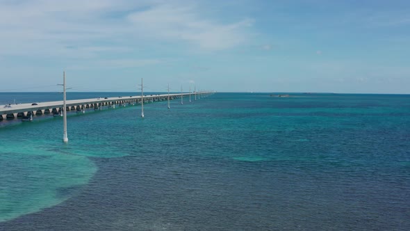 Aerial shot of the Seven Mile Bridge which leads to Key West Florida alt