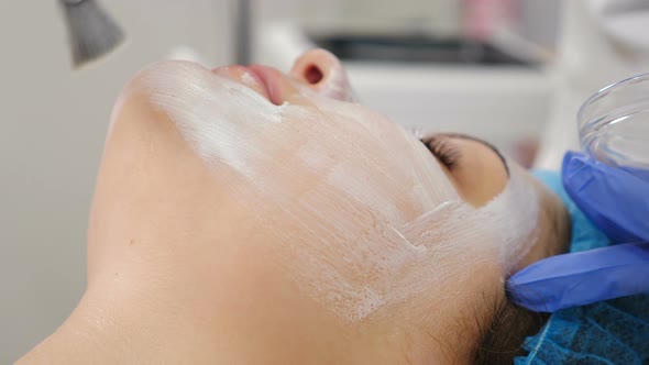Healthcare Beauty Clinic. Young Attractive Woman Getting Professional Facial Care. Beautician alt