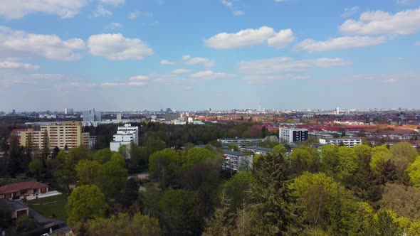 Perfect fluffy clouds in the blue sky over the capital of Germany. Gorgeous aerial view flight fly b alt