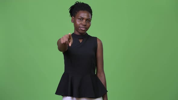 Young Beautiful African Businesswoman Pointing at Camera