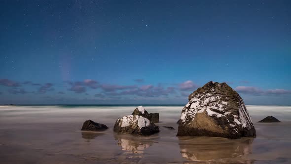 One night in beach of Norwegian sea.watching the stars moving.cold winter night under the moon light alt