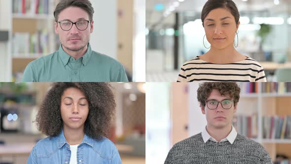 Collage of Serious Different Races People Looking at the Camera alt