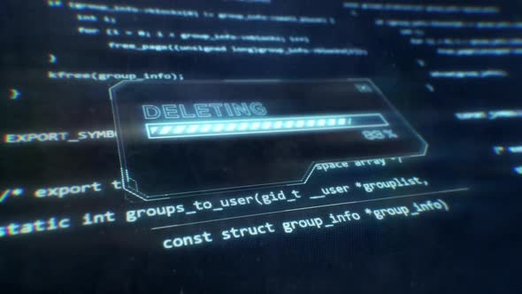 Computer Code Displayed on Sci-Fi Screen as Deleting Message is Displayed alt