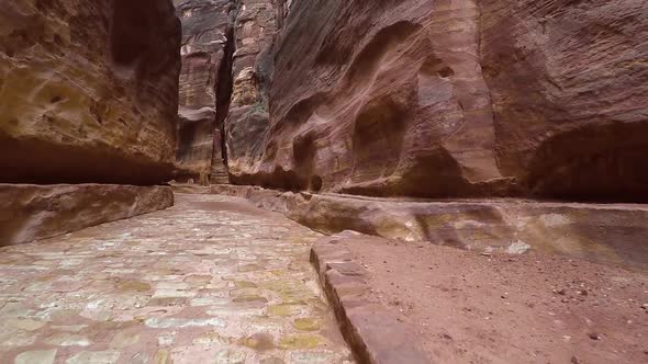 Walking Inside Canyon in Ancient City of Petra