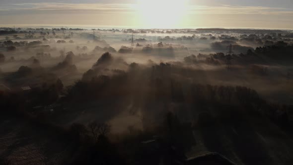 Misty Landscape Aerial Winter Morning Balsall Common West Midlands UK Colour Graded