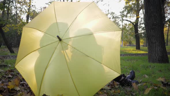 Family Walk, a Young and Beautiful Woman with Her Charming Baby Girl Relax on the Lawn in an Autumn alt