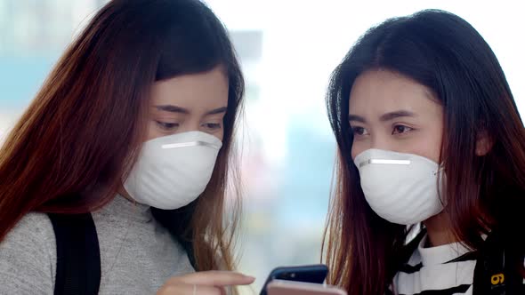 Portrait headshot with young women wearing protective PM 2.5 mask
