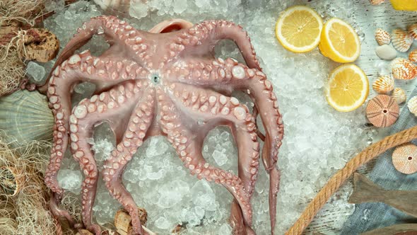 Super Slow Motion Shot of Falling Fresh Octopus Into Crushed Ice at 1000 Fps alt