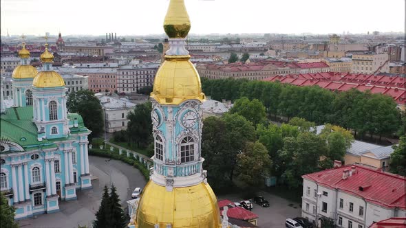 Aerial view of St. Petersburg near the Kryukov channel and Nikolsky Naval Cathedral. 
