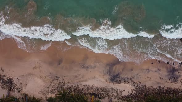 Aerial View To Tropical Sandy Beach and Blue Ocean