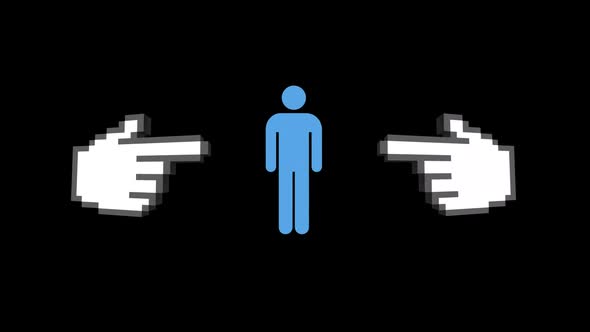 Two hands pointing at an icon of a person alt