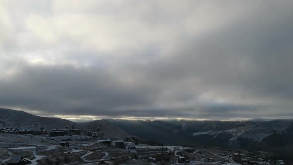 Panorama of Snowy Mountains and Clouds Timelapse