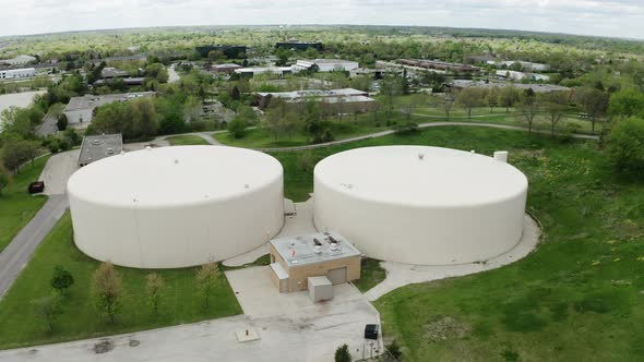 Drone Aerial Shot Storage Tank on the Ground Drone Flying Over Industrial Oil Storage Refinery alt