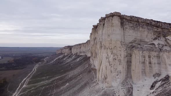 Aerial view: White Rock in Crimea, awesome nature landscape with mountain range alt
