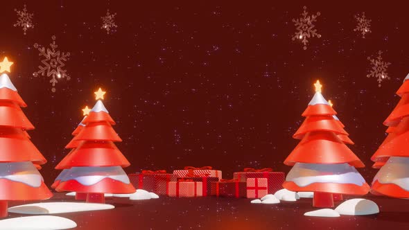 Christmas Tree Snow Red 3D Background alt