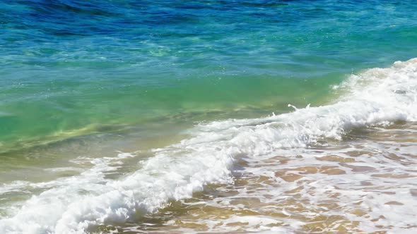 Perfect Summer Vacation Background with Teal Blue Sea Waves with Text Space RED alt