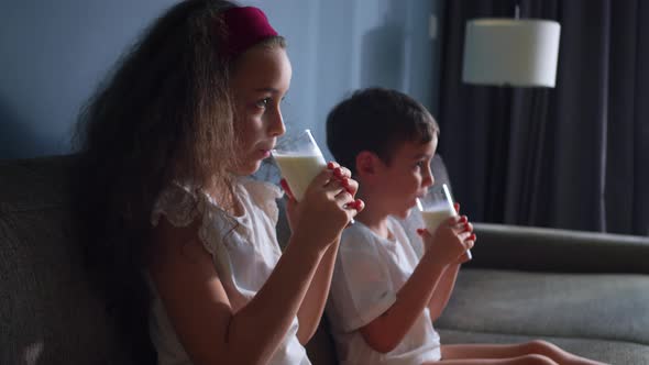 Cute Two Little Child Drinking Milkhealthy Eating a Child Eating Breakfast Kid Dream Concept alt