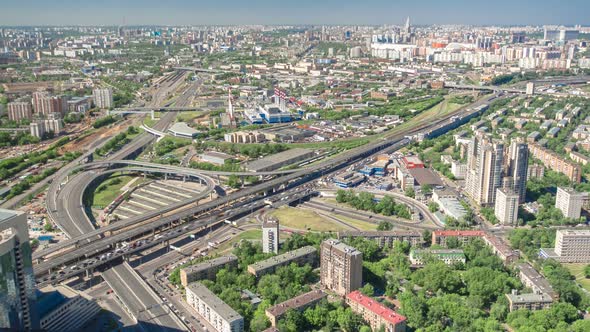 Panoramic View of the Building From the Roof of Moscow International Business Center Timelapse alt