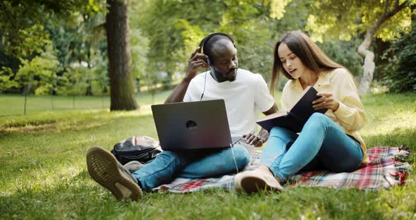 Multiracial Friends Studying in Park