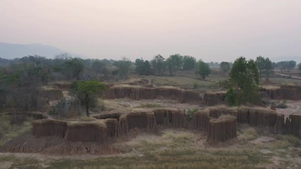 Aerial view of Lalu, Srakaew, Thailand. Dry rock reef. Nature landscape background. Grand Canyon alt