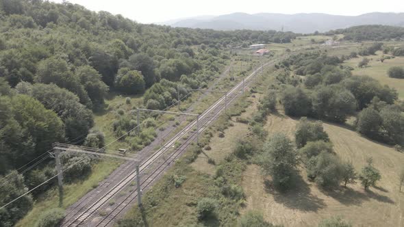 Samtskhe-Javakheti, Georgia - August 20 2021: Aerial view of Nadarbazevi railway station alt