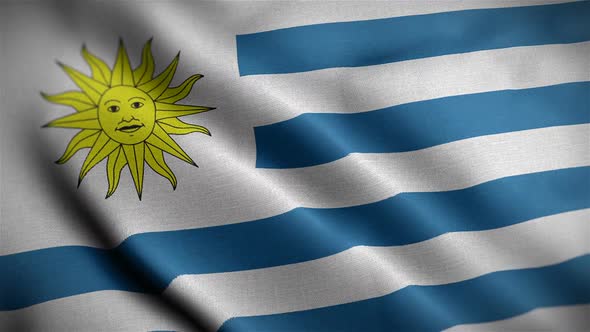 Uruguay Flag Closeup Blowing In Wind alt