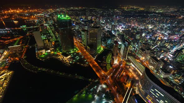 time lapse of Yokohama Cityscape at night, Japan alt