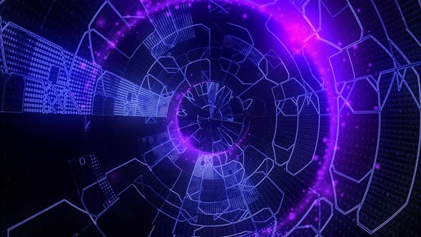 Animated abstract background in abstract futuristic tunnel with purple neon lights alt
