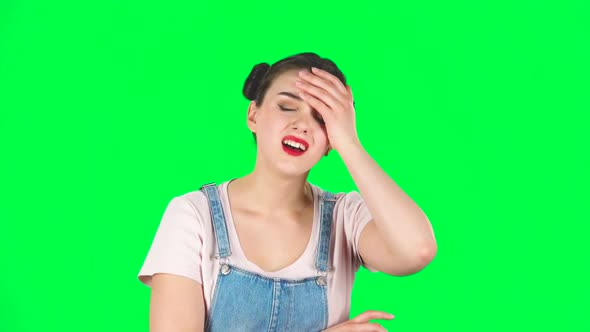 Girl Listens To Information Looking at Camera, Is Shocked and Very Upset, Slow Motion alt