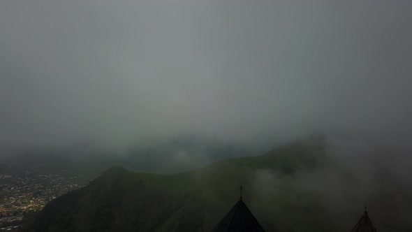 Aerial view of Gergeti Trinity Church in Kazbegi, Georgia alt