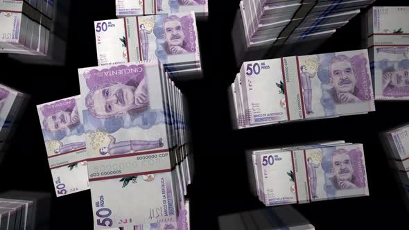 Flight over the Colombia Pesos money banknote packs loop alt
