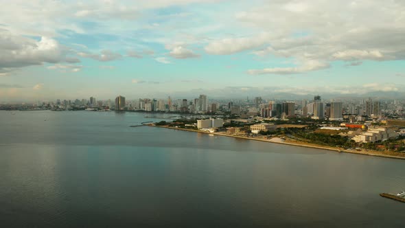 Manila City with Skyscrapers Philippines Aerial View alt