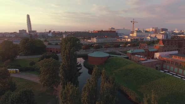 Aerial of Malmö Castle and Cityscape