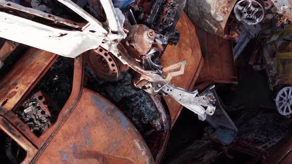 Vertical Video of Wardestroyed Cars in Irpin Ukraine alt