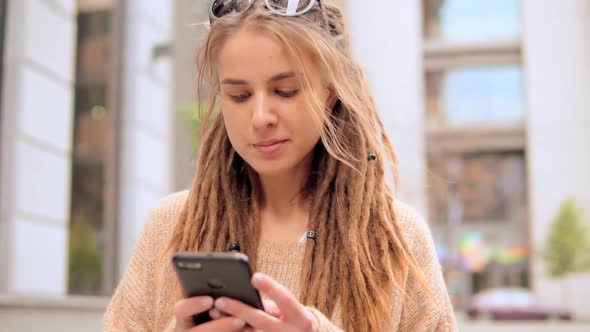 Hipster Girl Messaging Use Mobile alt