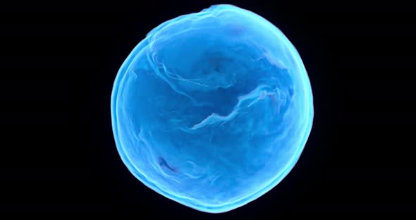 4K seamless loop of blue energy sphere on black background