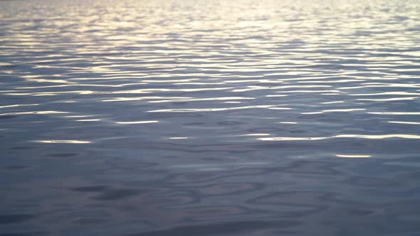 Background of Lake Water Surface with Ripples and Sunlight at Sunset