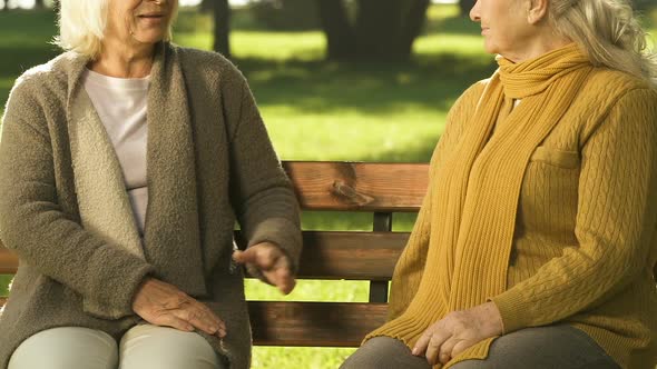 Old Women Sitting on Bench, Discussing Latest News, Gossiping About Neighbors alt