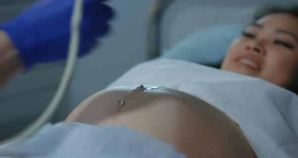 Doctor Examining a Pregnant Woman with Ultrasound alt