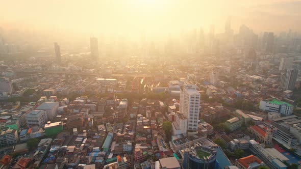 4K : Aerial city view of Bangkok downtown, Flying over Bangkok, Thailand. alt