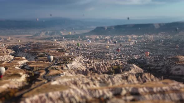 Miniature of Limestone Valley in Cappadocia and Levitating Hot Air Balloons in Summer Sky alt
