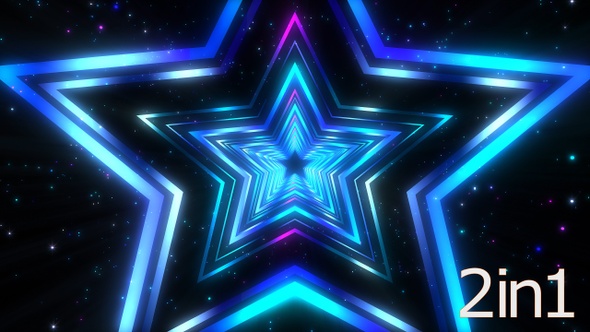 4k Neon Star Tunnel Background