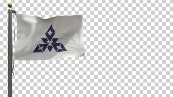 Fukuoka City City Flag (Japan) on Flagpole with Alpha Channel - 4K alt