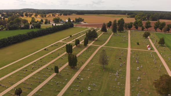  Aerial View Of Tranquil Cemetery In A Countryside