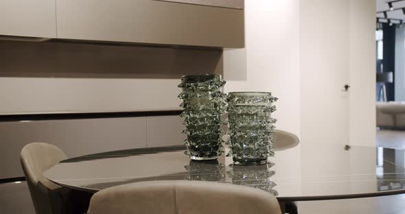 Modern Kitchen room with minimalist dining table. Modern Minimalist Home. alt